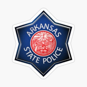 Arkansas State Police on a blue and red star