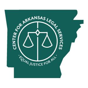 Center for Arkansas Legal Services, Equal Justice for All on the state of Arkansas with the scales of justice