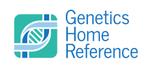 Genetics Home Reference with a blue strand of DNA on a green background