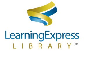 Learning Express Library with gold and blue intertwined ribbons