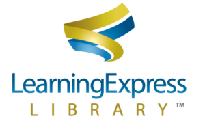 Learning Express Library with gold and blue intertwined ribbons