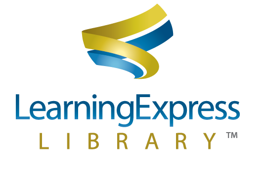 Learning Express Library with gold and blue intertwined ribbons
