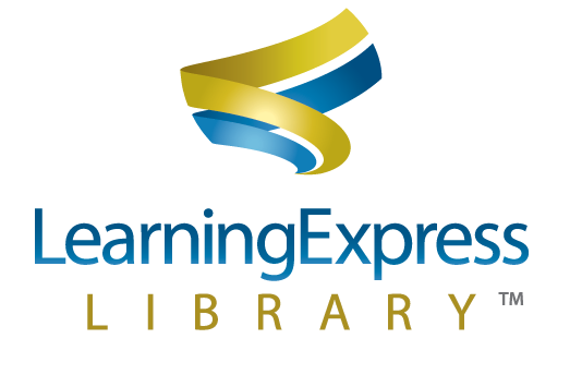 Learning Express Library with gold and blue intertwined ribbons