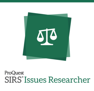 ProQuest SIRS Issues Researcher with scales on a green square.