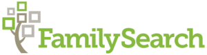 family search logo with a tree with green and gray squares for leaves