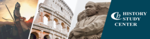 History Study Center Database Spotlight featuring a samurai, the Colosseum and a statue of Martin Luther King, Jr.