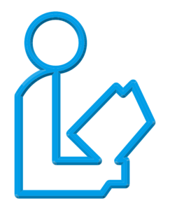 the outline of the library symbol, a person reading a book