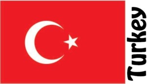 The flag of Turkey, a red rectangle with a white crescent moon and one white star.