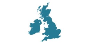 A silhouette of the United Kingdom and Ireland