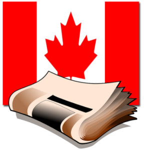a Canadian flag with a newspaper