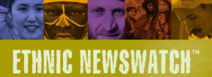 Ethinc Newswatch with people of various ethnicities in shades of blue, orange and purple