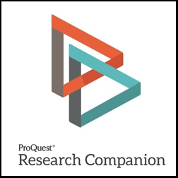ProQuest Research Companion with two interlocking triangles in orange and blue