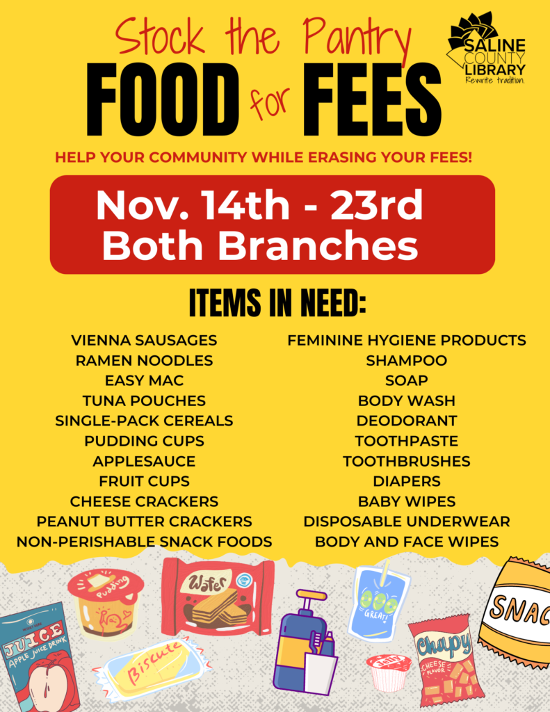 Saline County Library is Hosting a Food and Hygiene Drive from November